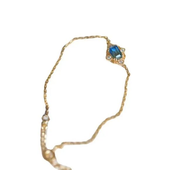 Style Sterling Silver Bracelet Blue Dainty Gold Chain with Blue Stone - Picture 3 of 6